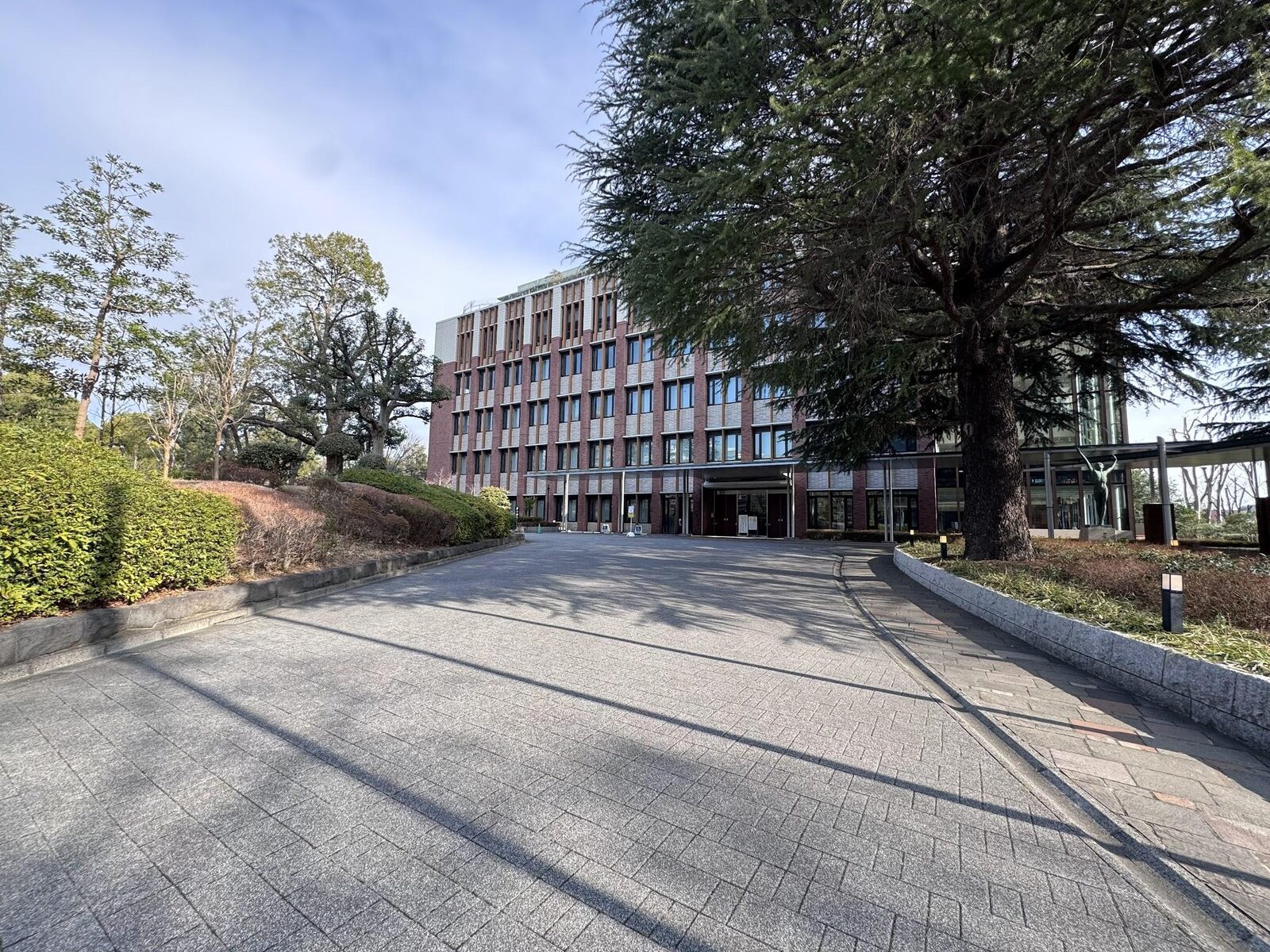 Campus building amid autumn foliage